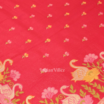 Red Tussar Banarasi Silk Saree with Tassels