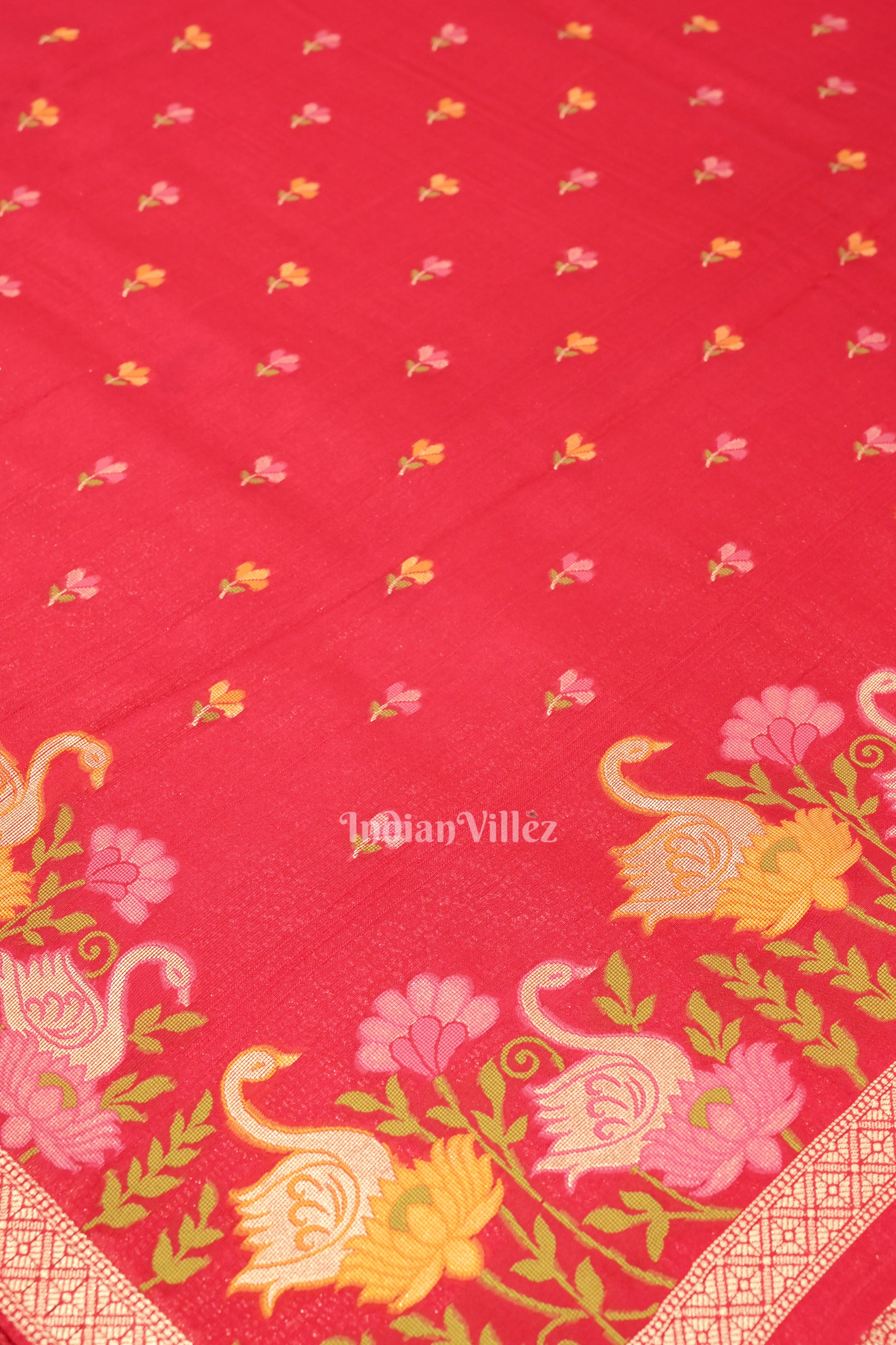 Red Tussar Banarasi Silk Saree with Tassels
