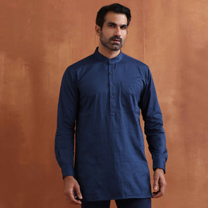 trueBrowns Men's Blue Cotton Short Kurta