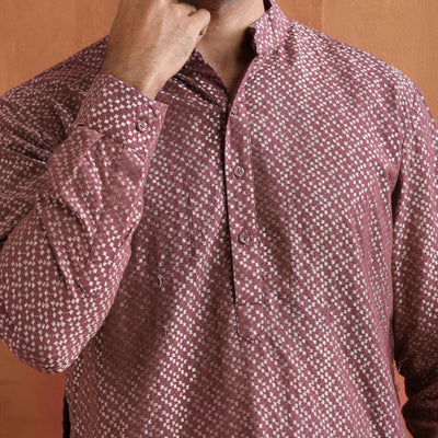 trueBrowns Men's Purple Cotton Dobby Kurta