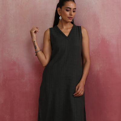 trueBrowns Dark Olive Green Cotton Dobby Kurta Set