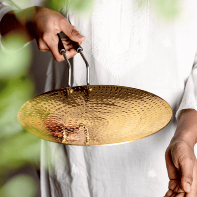 Brass Essentials Combo Set (Brass Roti Tawa, Brass Ghee Pot, Brass Kadhai)