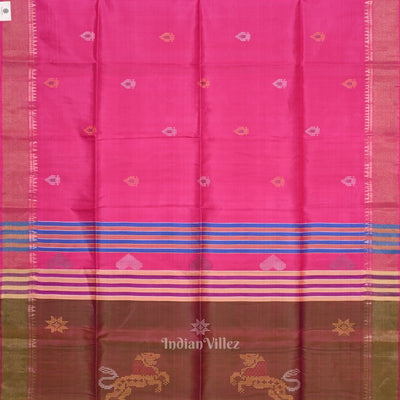 Rani Pink Pure Bishnupuri Silk Saree