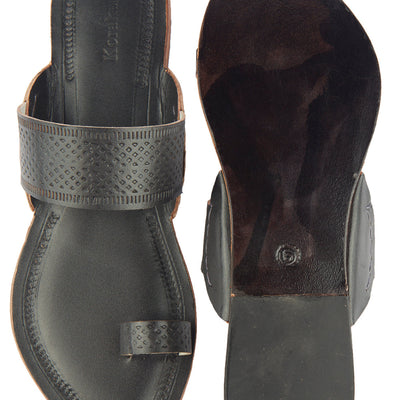 Black Handstitched Leather Kolhapuri Women Slipper