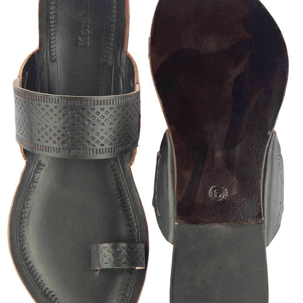 Black Handstitched Leather Kolhapuri Women Slipper