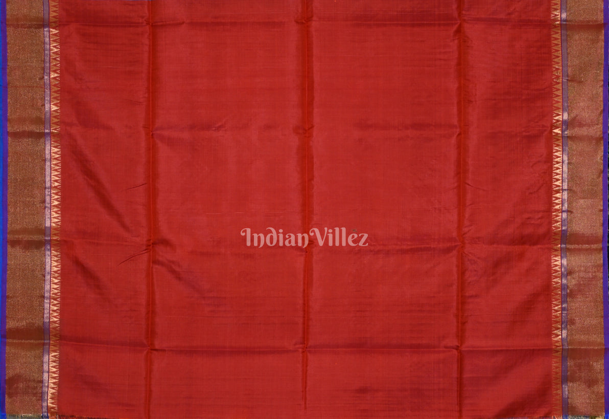 Ocean Blue Red Pure Bishnupuri Silk Saree