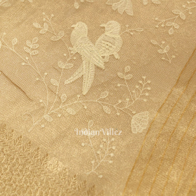 Exlusive Golden Floral Design Banarasi Tissue Saree