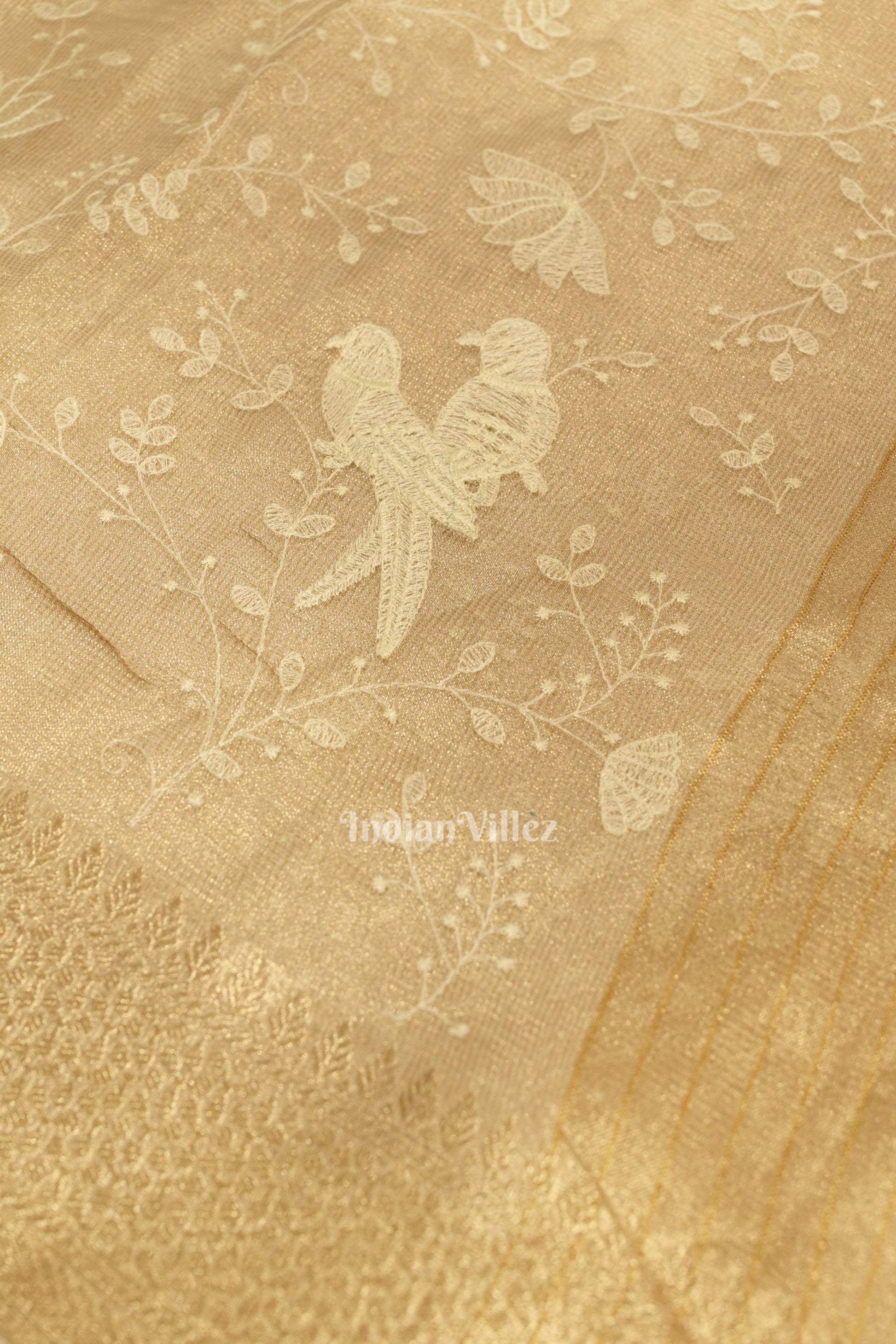 Exlusive Golden Floral Design Banarasi Tissue Saree