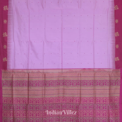 Pink Red Single Butta Contemporary Bomkai Silk Saree
