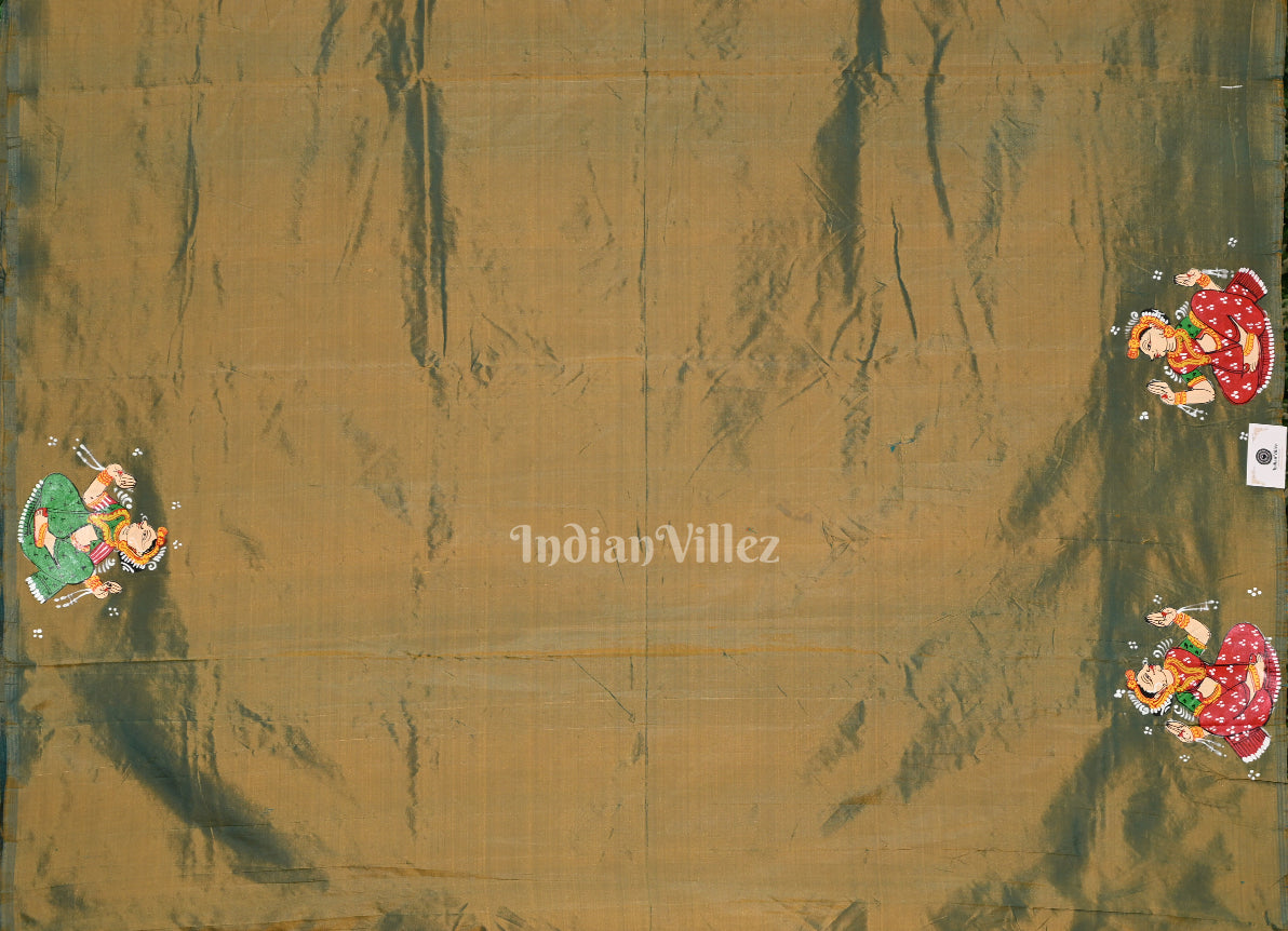 Mehendi Green Dual Tone Kandarapa Boita Pattachitra Saree