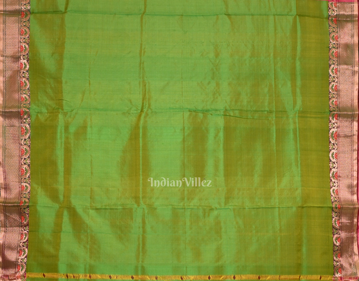 Pink Green Dual Tone Handwoven Baluchari Silk Saree