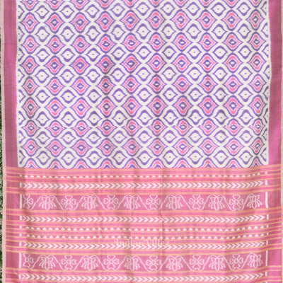 White Pink Odisha Ikat Contemporary Designer Saree