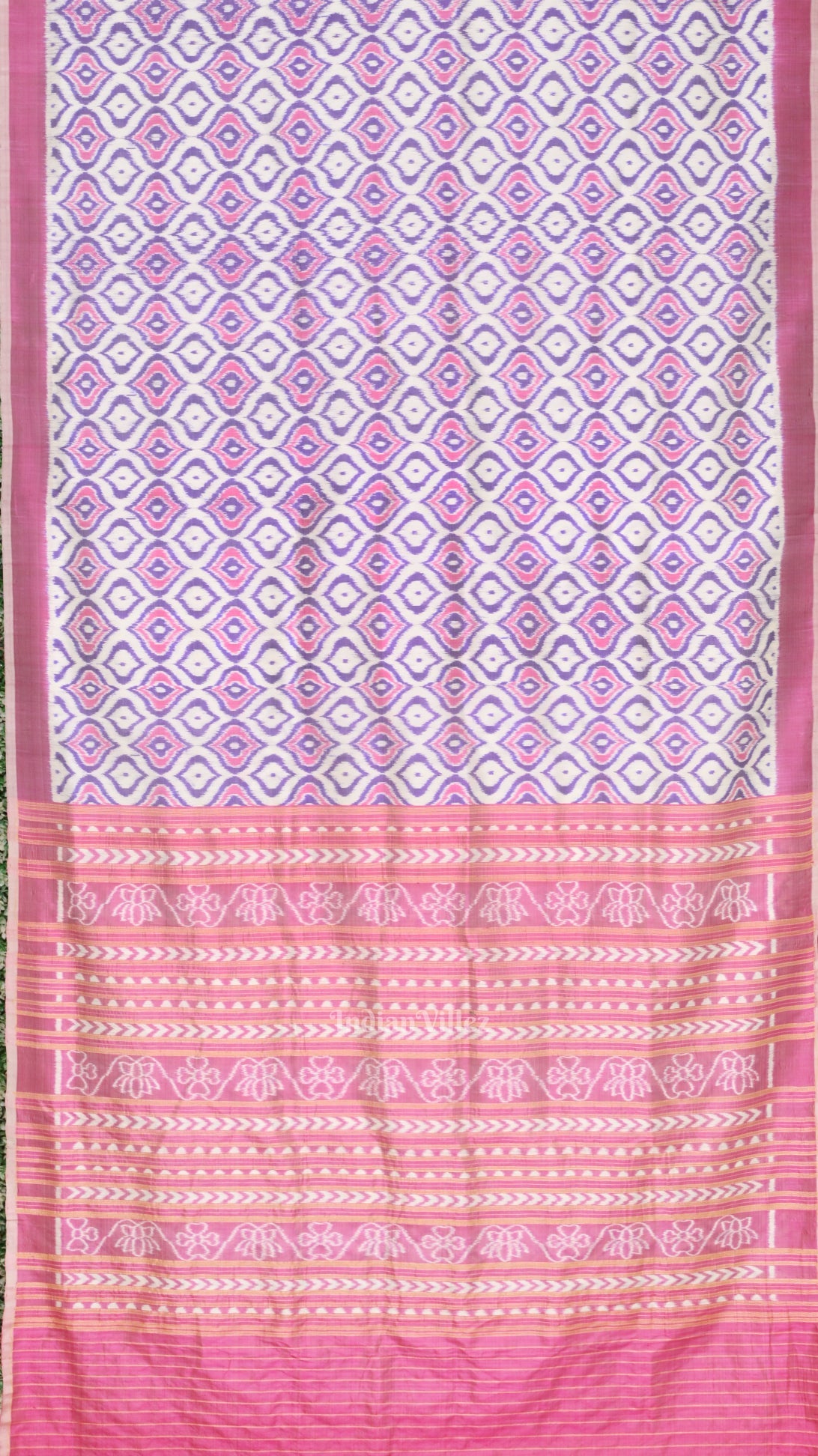 White Pink Odisha Ikat Contemporary Designer Saree