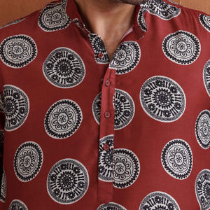 trueBrowns Men's Rust Printed Kurta