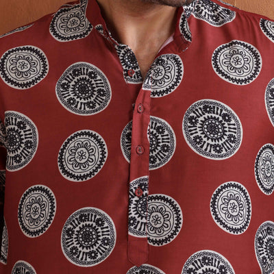 trueBrowns Men's Rust Printed Kurta