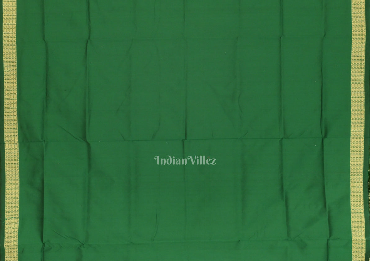 Deep Black Green Square Motif Sambalpuri Silk Saree