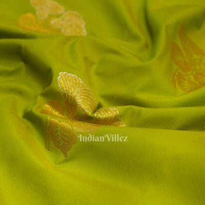 Parrot Green Brocade with Rani Pink Border Kanjivaram Silk Saree
