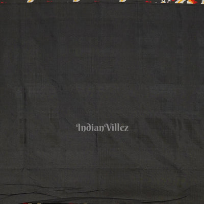 Black White Floral Design Pochampally Ikat Handloom Silk Saree