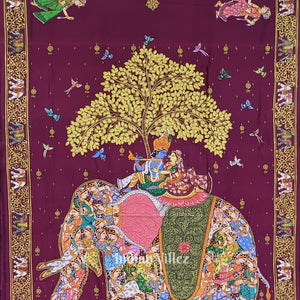 Magenta Kandarpa Hasti (Elephant) Pattachitra Saree