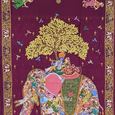 Magenta Kandarpa Hasti (Elephant) Pattachitra Saree