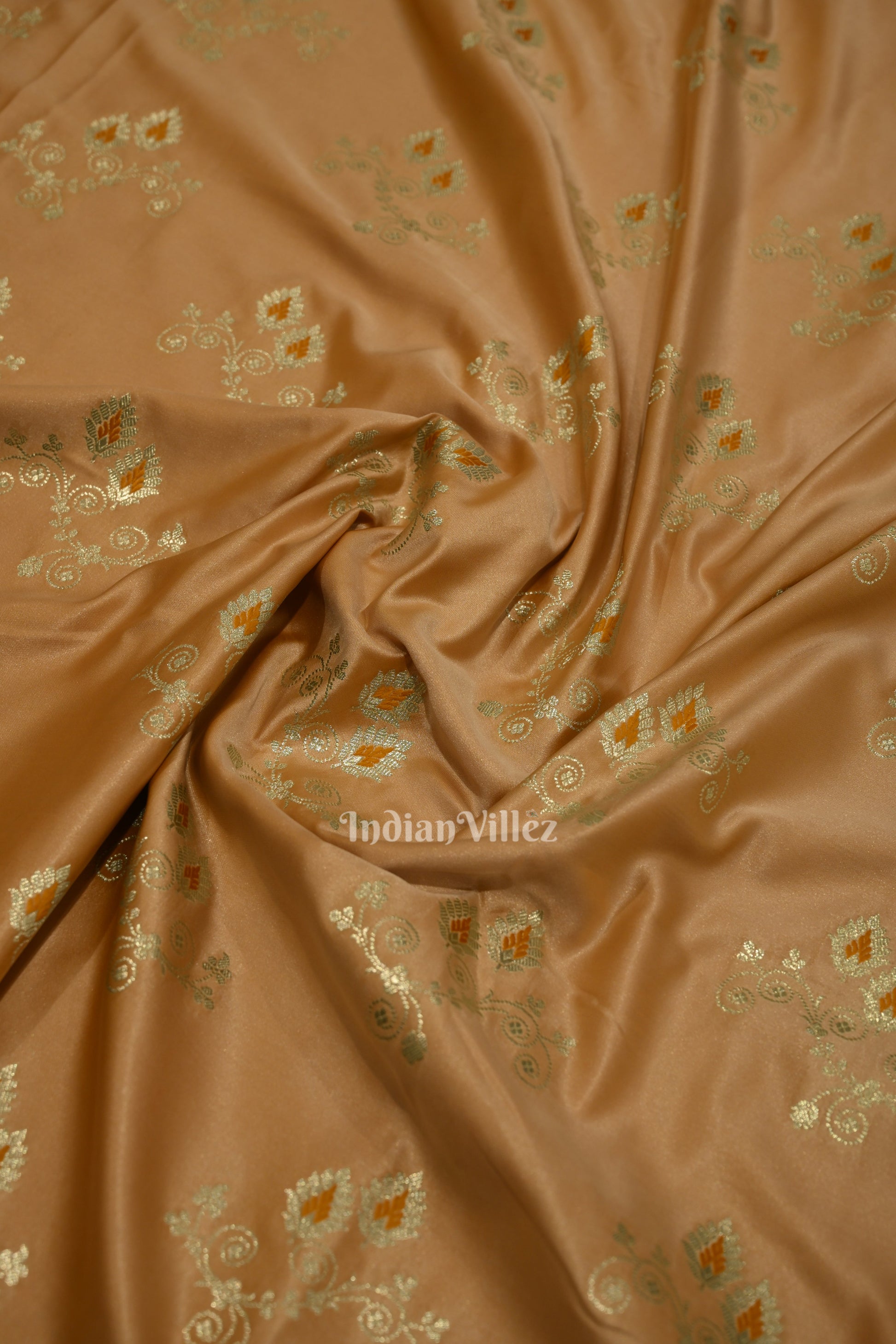 Beige Soft Pure Mashru Satin Silk Banarasi Saree