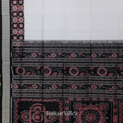 White Black Pasapali Border Design Odisha Ikat Bomkai Silk Saree