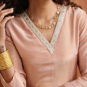 trueBrowns Blush Pink Tissue Flared Anarkali Kurta Set