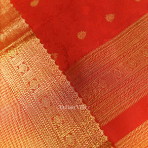 Blood Red pure Kanjivaram Silk Saree with  Zari Brocade