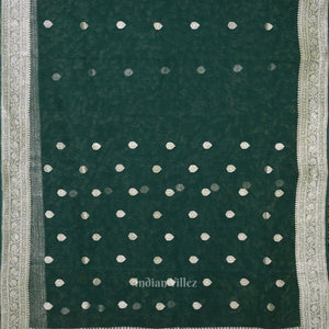 Dark Green Pure Khaddi Chiffon Banarasi Saree
