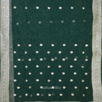 Dark Green Pure Khaddi Chiffon Banarasi Saree