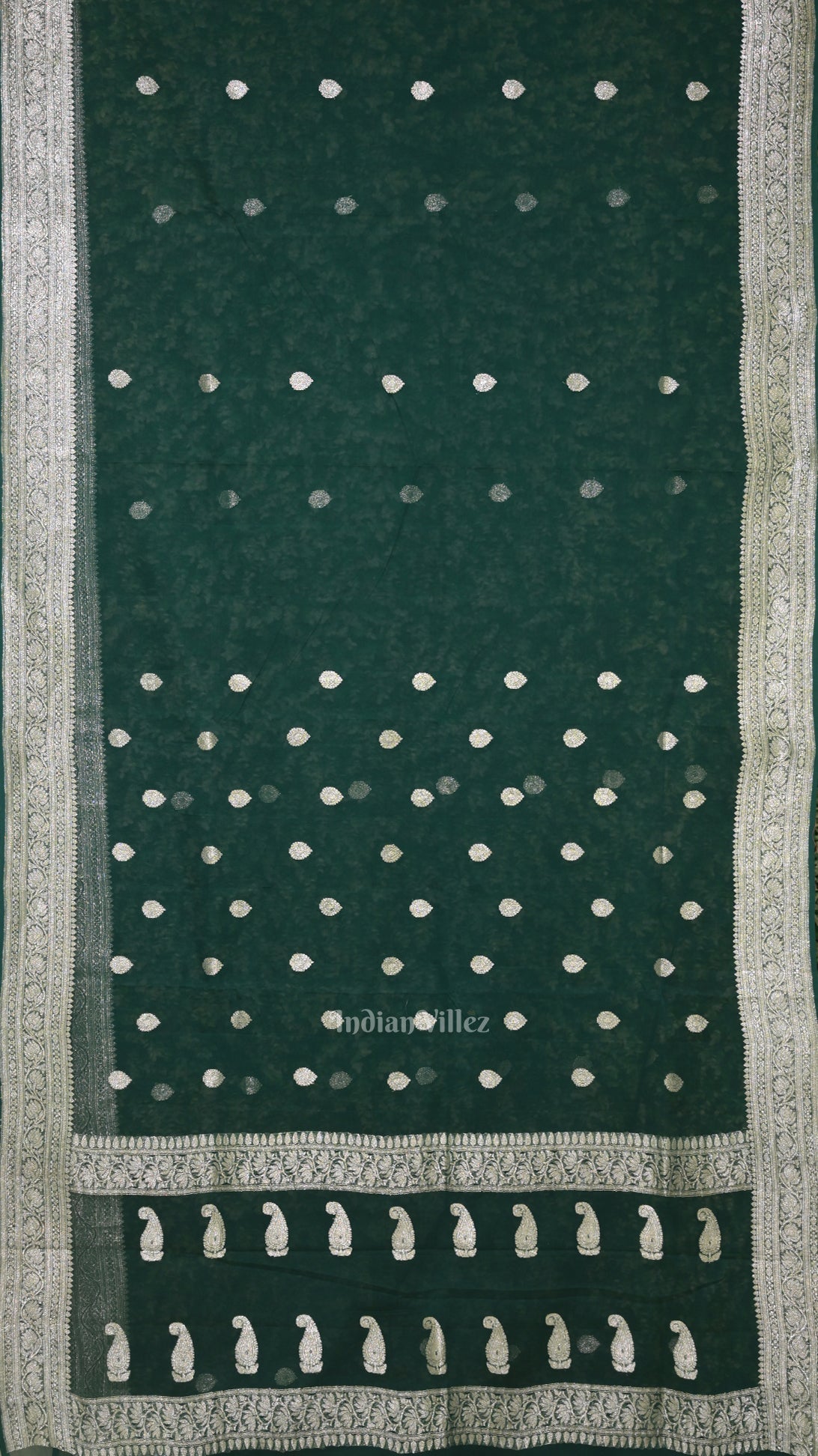 Dark Green Pure Khaddi Chiffon Banarasi Saree