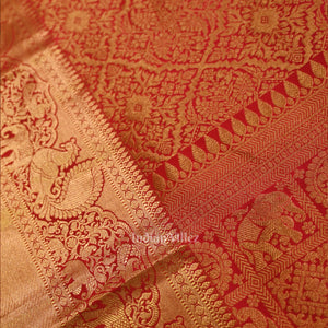 Bridal Red pure Kanjivaram Silk Saree with  Zari Brocade