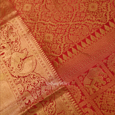 Bridal Red pure Kanjivaram Silk Saree with  Zari Brocade