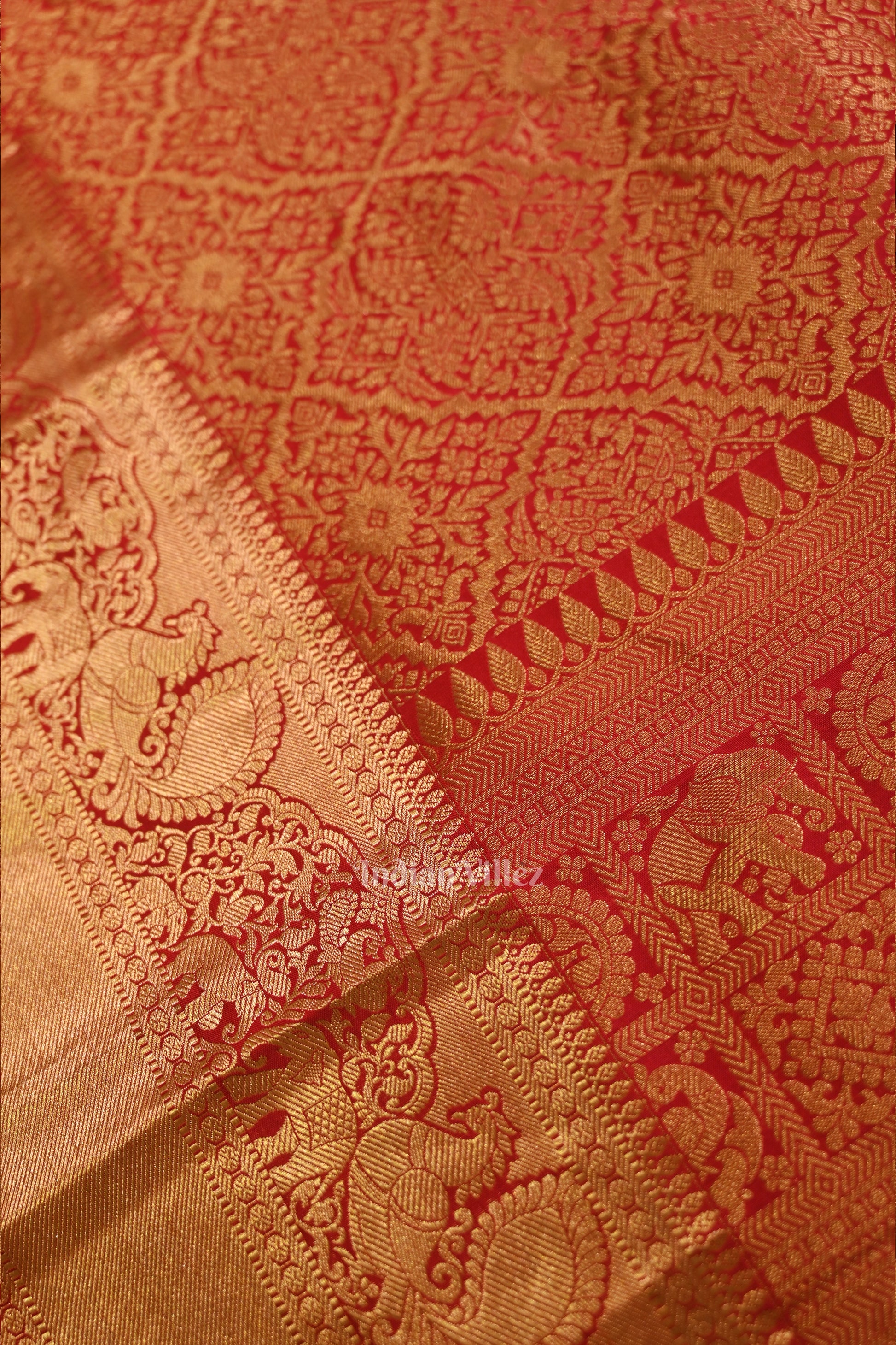 Bridal Red pure Kanjivaram Silk Saree with  Zari Brocade