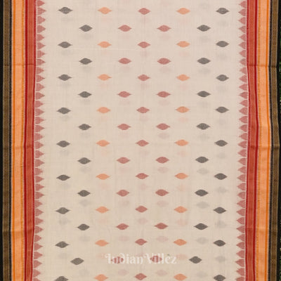 White with Multicolour Odisha Ikat Sambalpuri Pure Cotton Saree