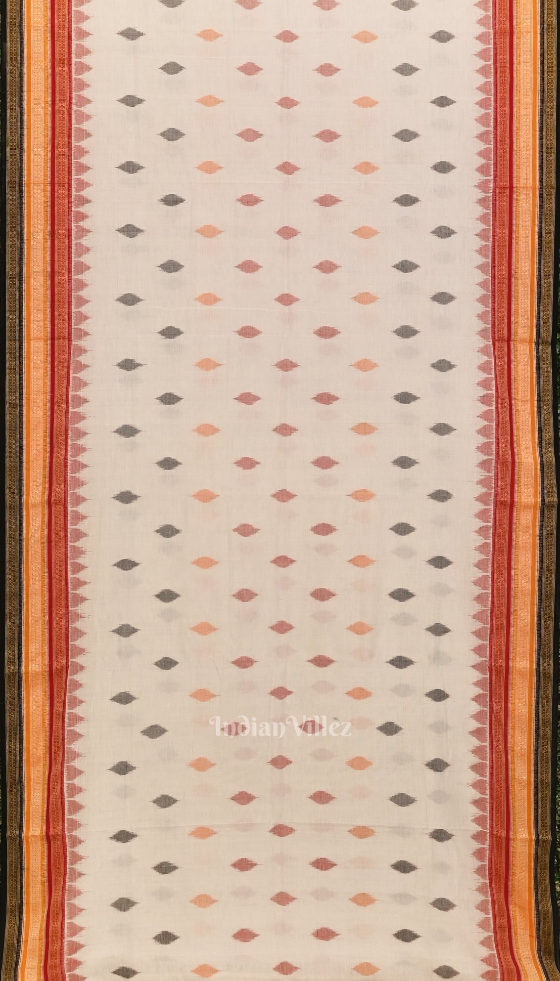 White with Multicolour Odisha Ikat Sambalpuri Pure Cotton Saree