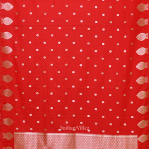 Deep Red Floral Motif Mashru Satin Silk Banarasi Saree