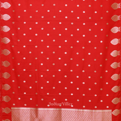 Deep Red Floral Motif Mashru Satin Silk Banarasi Saree