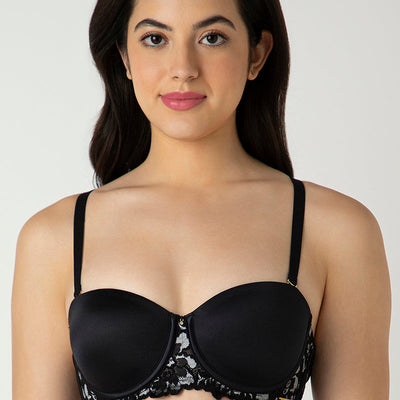 Femme Lace Padded Wired Multiway Bra - Black