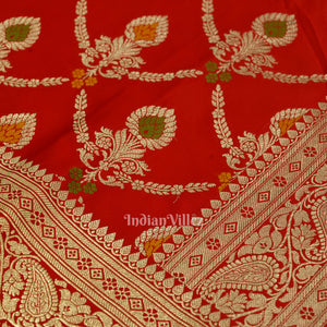 Red Meenakari Pure Mashru Satin Silk Banarasi Saree
