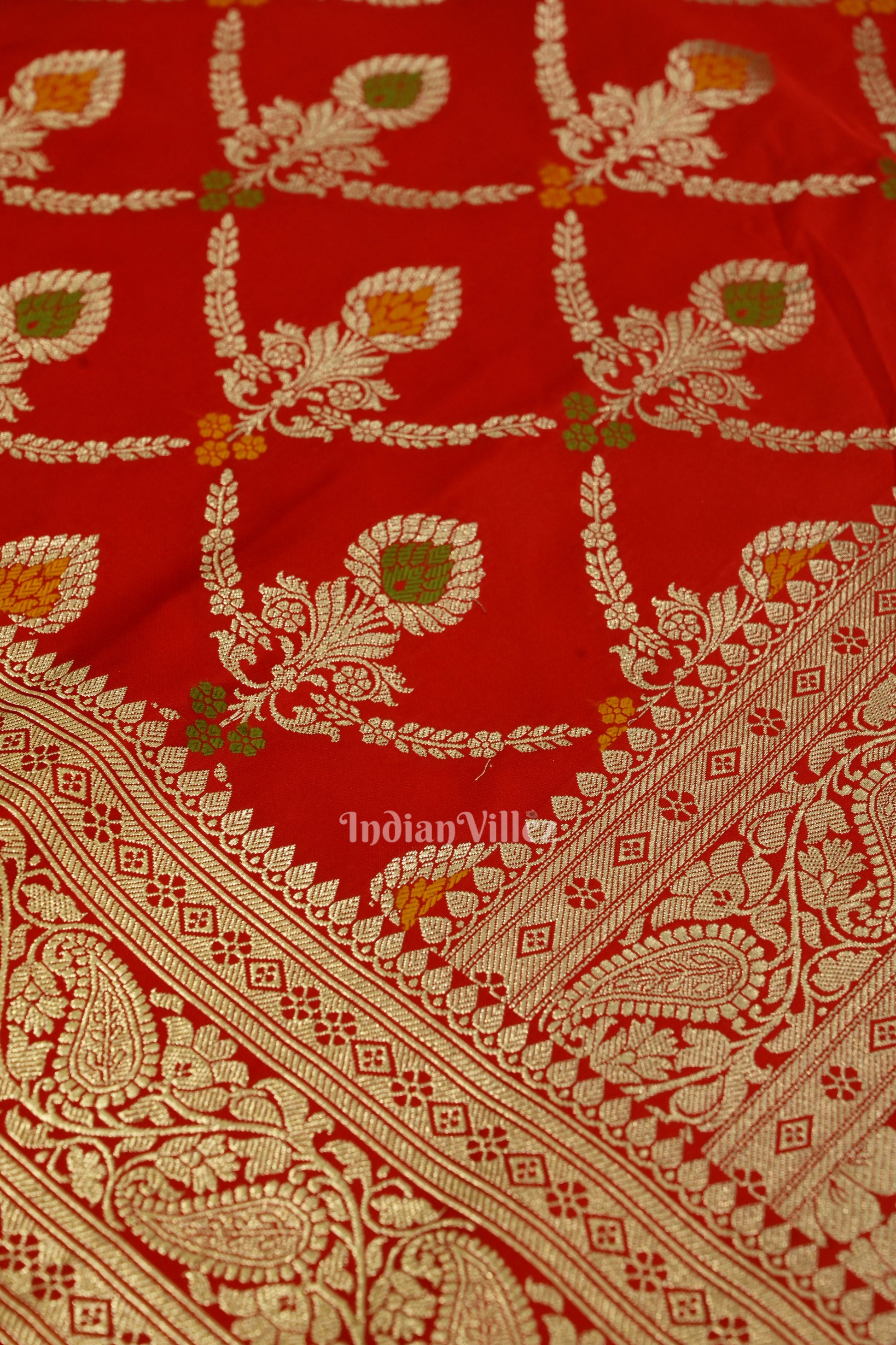 Red Meenakari Pure Mashru Satin Silk Banarasi Saree