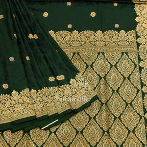Exclusive Deep Green Soft Pure Mashru Satin Silk Banarasi Saree