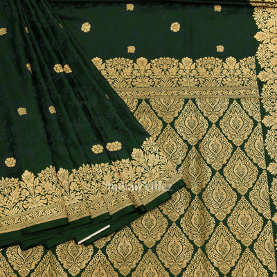 Exclusive Deep Green Soft Pure Mashru Satin Silk Banarasi Saree