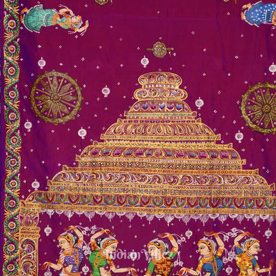 Purple Dual Tone Konark Temple Theme Pattachitra Saree