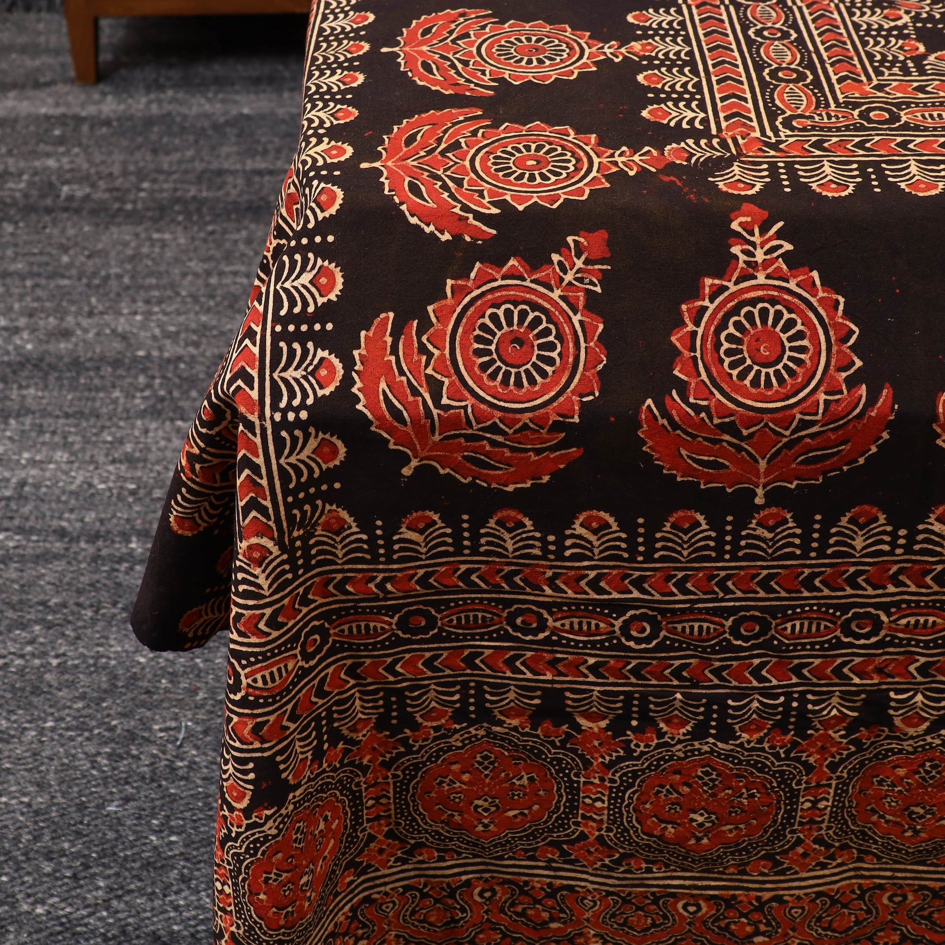 Black - Block Print Cotton Double Ajrakh Bed Sheet Set 01