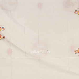 White Maa Laxmi  Gurubara Manabasa Theme Hand-Painted Pattachitra Saree
