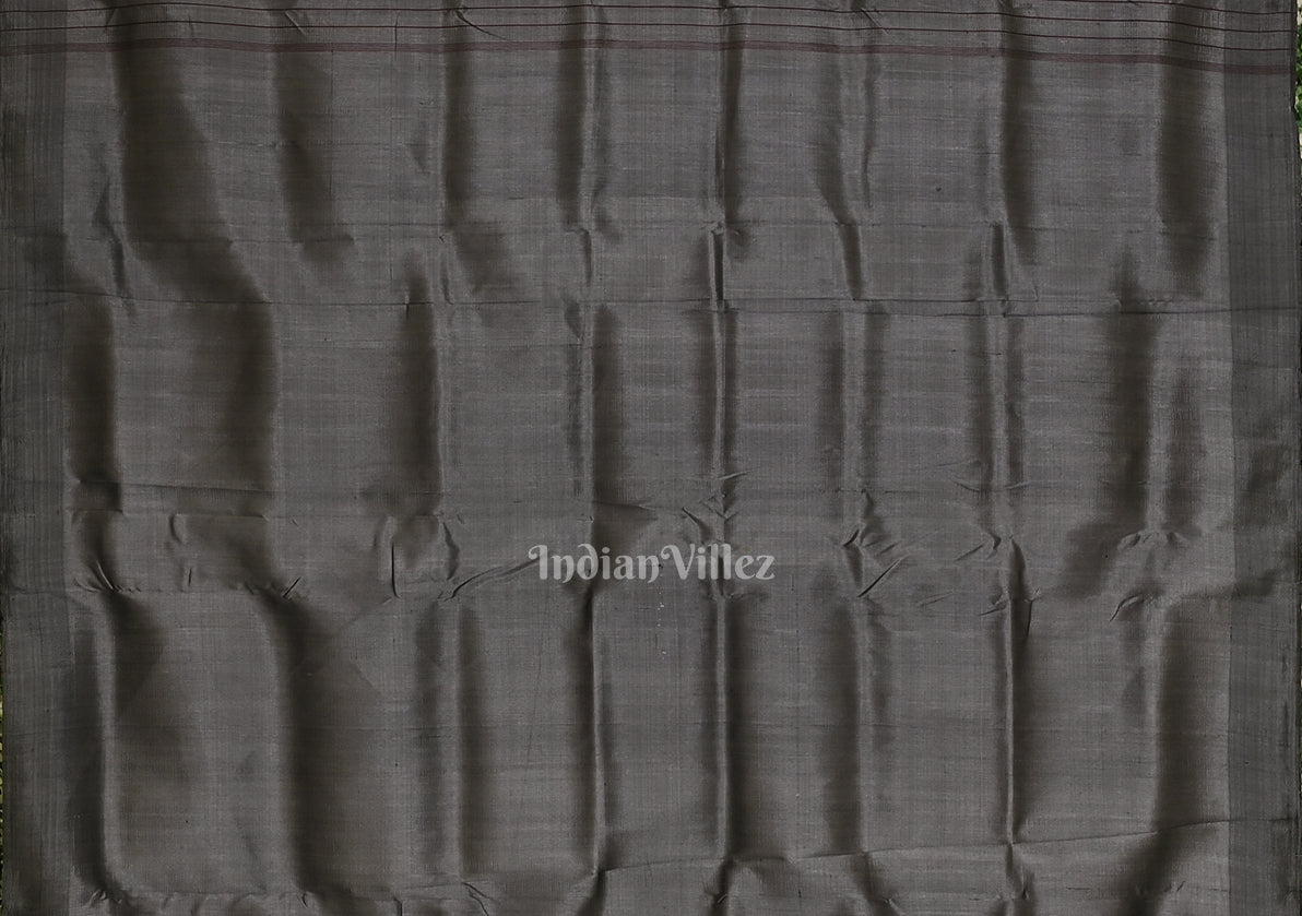 Coffee with Cement Gray Tribal Theme Ikat Contemporary Silk Saree