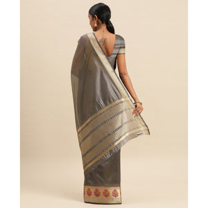 Grey Woven Organza Saree