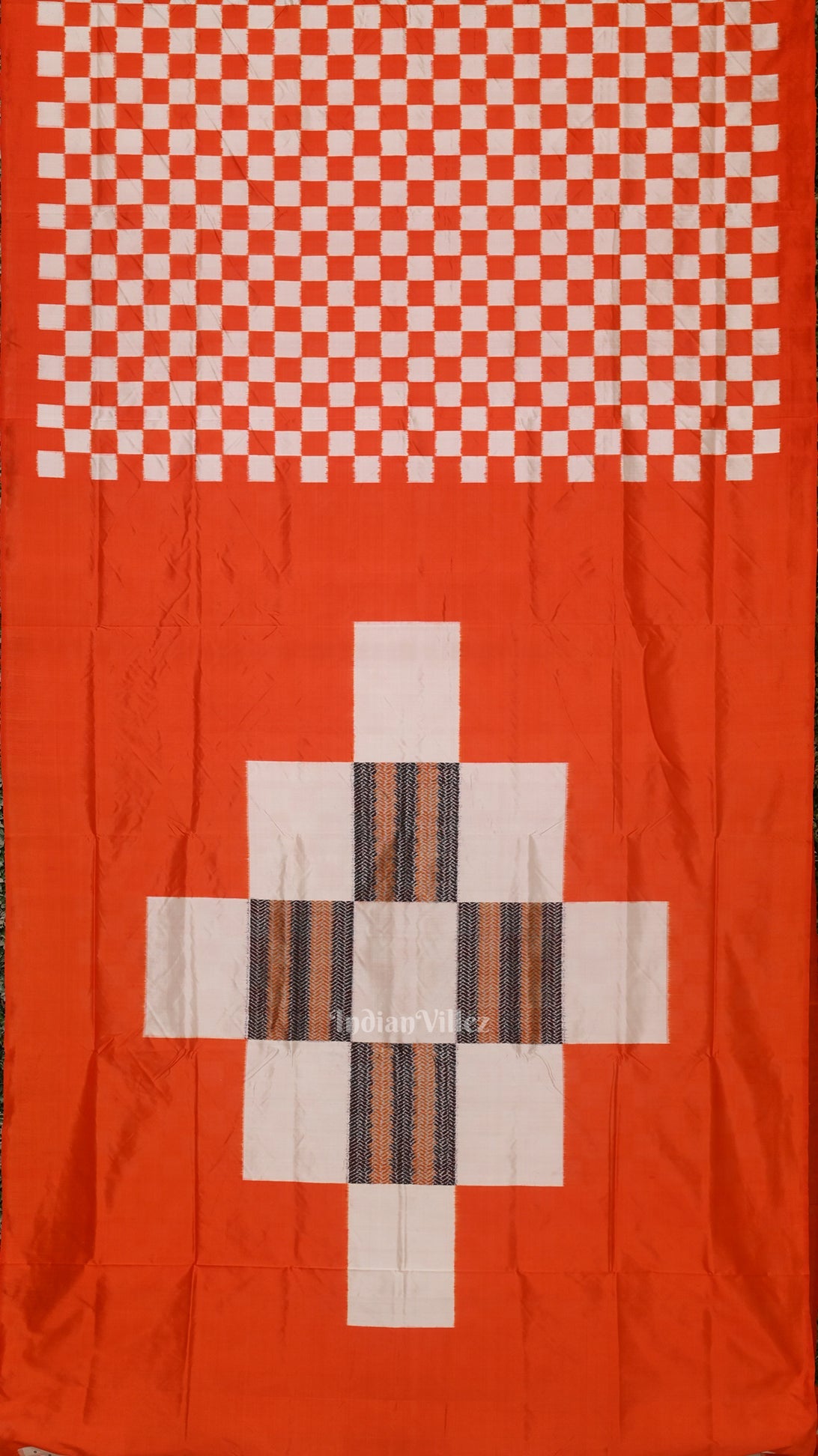 Orange Black Pasapali Sambalpuri Ikat Silk Saree