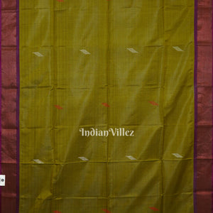 Olive Green Peach Handwoven South Soft Silk Saree